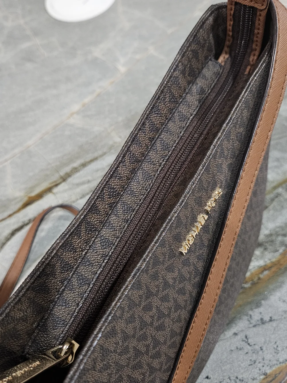 Michael Kors Jet Set Large Brown MK Signature Shoulder Crossbody Bag